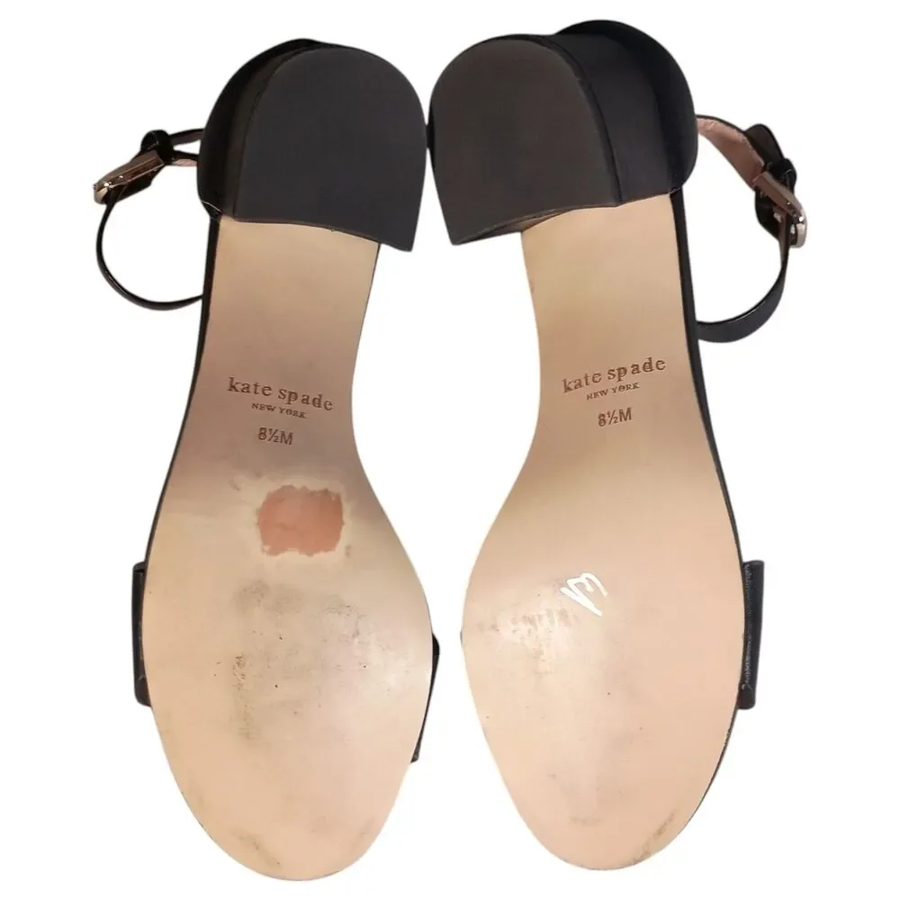Kate Spade New York Willow Sandal Shoe 8.5 Block Heel Ankle Strap Black Leather